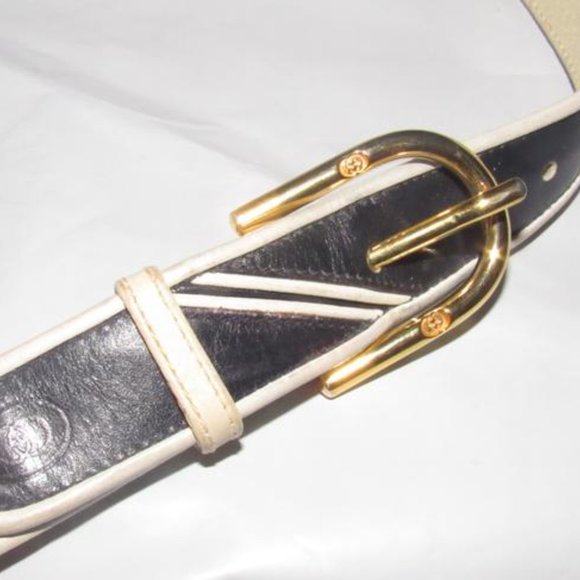 Vintage Early Gucci Navy Blue & White Oval Gold main image 5